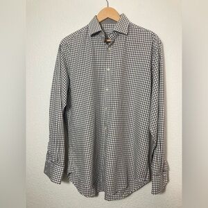 Jack Stone by Thomas Dean mens Large grey and white plaid button down shirt
